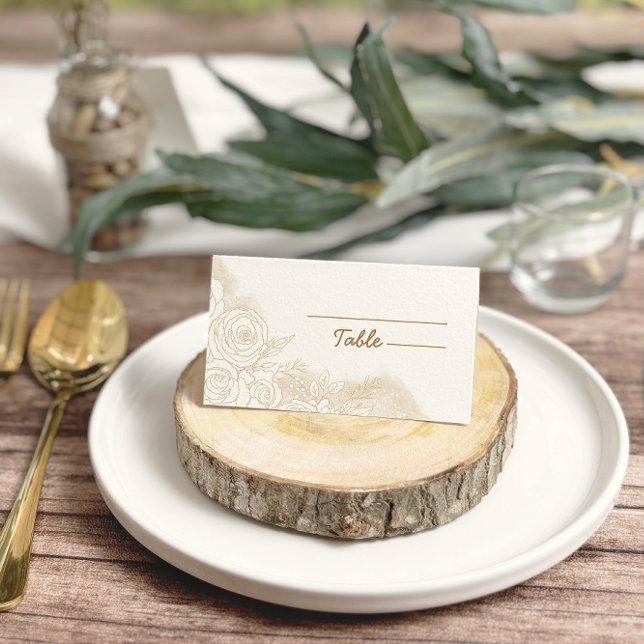 Cartão De Mesa Casamento Dourado Floral Elegante Branco (Criador carregado)