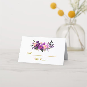 Cartão De Mesa Casamento Dourado Floral Puro Ultra Violet
