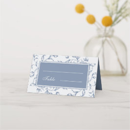 Cartão De Mesa Casamento Elegante Azul-Dusta Floral Dobrado