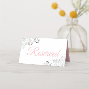 Cartão De Mesa Casamento Elegante Branco-Rosa-Rosa-Prateado Reser