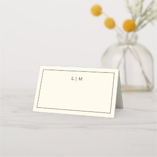 Cartão De Mesa Casamento Elegante com Monograma Amarelo Manteiga