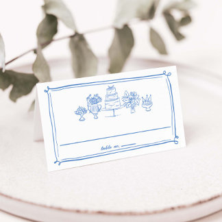 Cartão De Mesa Casamento Elegante com Rabiscos Desenhados à Mão e
