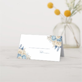 Cartão De Mesa Casamento Elegante com Rosa Azul e Marfim