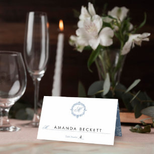 Cartão De Mesa Casamento Elegante com Toile de Jouy Azul Vintage