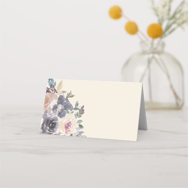 Cartão De Mesa Casamento Elegante De Aquarela Floral Roxo Moderna (Frente)