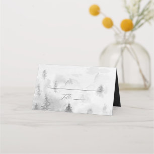 Cartão De Mesa Casamento Elegante de Inverno na Floresta Cinza