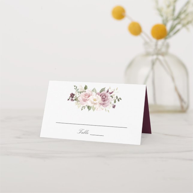 Cartão De Mesa Casamento Elegante de Mauve Blush White Greenery B (Frente)