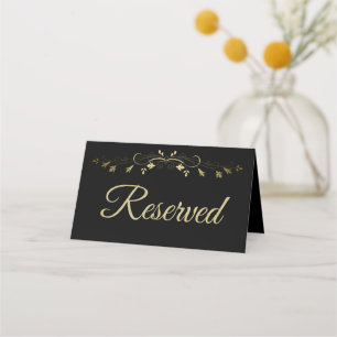 Cartão De Mesa Casamento Elegante Dourado e Preto Reservado
