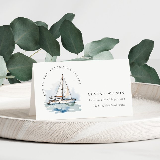 Cartão De Mesa Casamento Elegante Dusky Sailboat Yacht Seascape (Criador carregado)