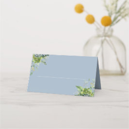 Cartão De Mesa Casamento Elegante em Azul Empoeirado com Flores e