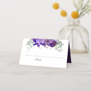 Cartão De Mesa Casamento Elegante Floral de Ameixa e Roxo Violeta