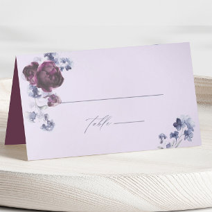 Cartão De Mesa Casamento Elegante Floral Floral Azul de ameixa e