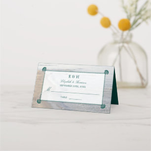 Cartão De Mesa Casamento Elegante Monograma & Teal Scallop Beach