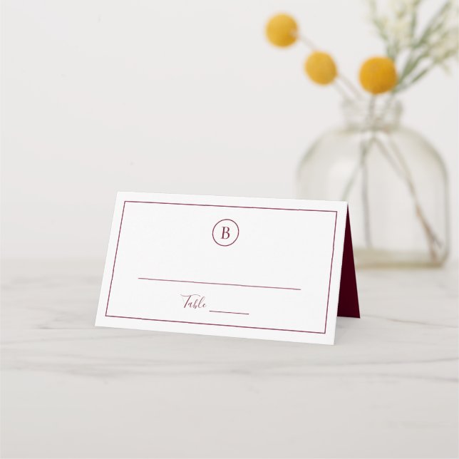 Cartão De Mesa Casamento Elegante Tradicional Borgonha (Frente)