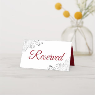 Cartão De Mesa Casamento Elegante Vermelho e Branco de Prata Rese