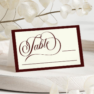 Cartão De Mesa Casamento Elegante Vintage Marfim Burgundy Escuro