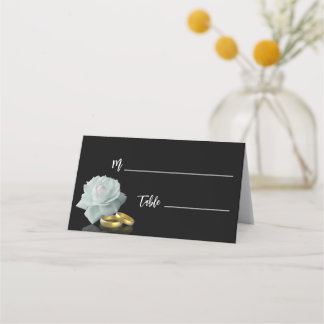 Cartão De Mesa Casamento Elegante White Rose Dourado Rings Black