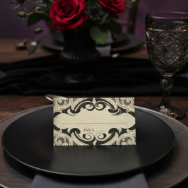 Cartão De Mesa Casamento em Pergaminho Preto Até a Morte Vintage