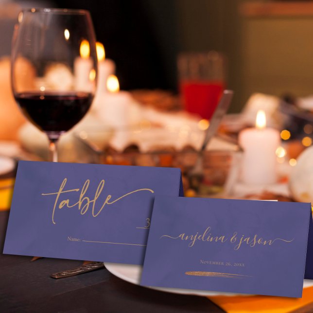 Cartão De Mesa Casamento Emerald Purple com Script Dourado Elegan (Criador carregado)