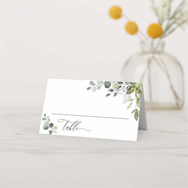 Cartão De Mesa Casamento Eucalyptus com Aquarela Elegante (Frente)