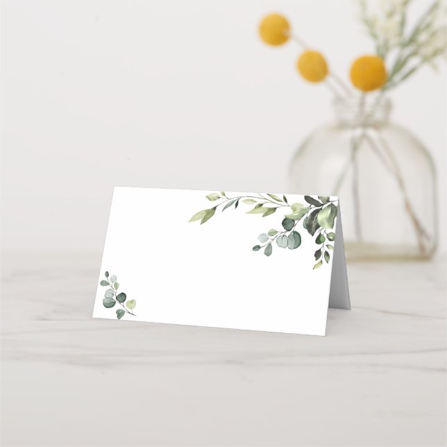 Cartão De Mesa Casamento Eucalyptus com Aquarela Elegante (Frente)
