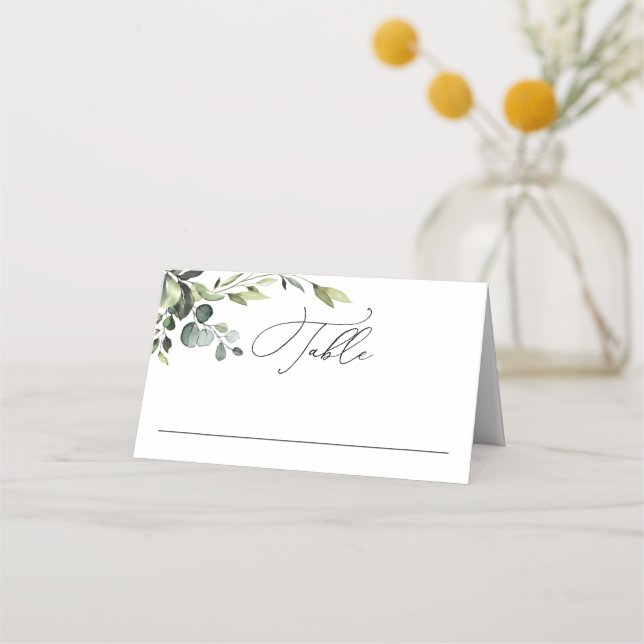 Cartão De Mesa Casamento Eucalyptus com Aquarela Elegante (Frente)