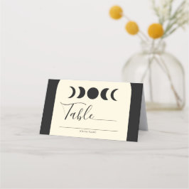 Cartão De Mesa Casamento Fase da Lua Luxo Lunar Preto e Creme 