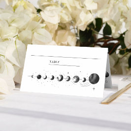 Cartão De Mesa Casamento Fases da Lua Crescente Preto Branco Cele
