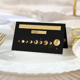 Cartão De Mesa Casamento Fases da Lua Crescente Preto Celestial D