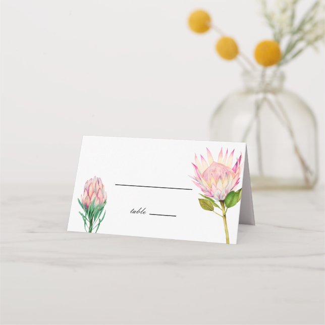 Cartão De Mesa Casamento Flor de Protea Rosa Exótica (Frente)