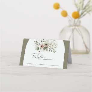 Cartão De Mesa Casamento Floral Aguarela Verde Oliva Caqui