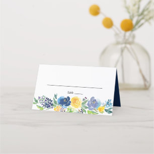 Cartão De Mesa Casamento Floral Amarelo-marinho-Puro-Brilhante