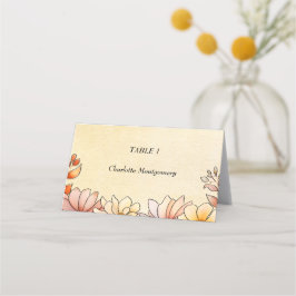 Cartão De Mesa Casamento Floral Aquarela Terracota Amarelo
