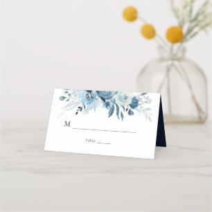 Cartão De Mesa Casamento floral azul de aquarela