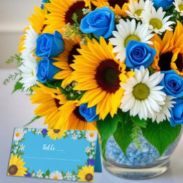 Cartão De Mesa Casamento Floral Azul de Verão