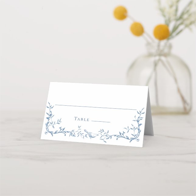 Cartão De Mesa Casamento Floral Azul Empoeirado Ornamentado Vitor (Frente)