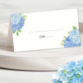 Cartão De Mesa Casamento Floral Azul Hydrangea Foliage Watercolor