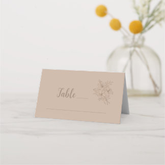 Cartão De Mesa Casamento Floral Bege Elegante