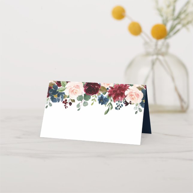 Cartão De Mesa Casamento Floral Blush Marinho Azul (Frente)