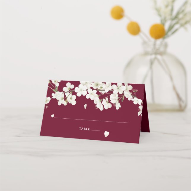 Cartão De Mesa Casamento Floral bonito Burgundy White Blossom (Frente)