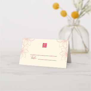 Cartão De Mesa Casamento floral chinês boho red e beige