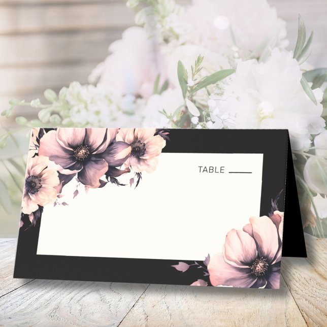 Cartão De Mesa Casamento Floral Cor-de-Rosa Preta (Black Pink Floral Wedding Place Card)