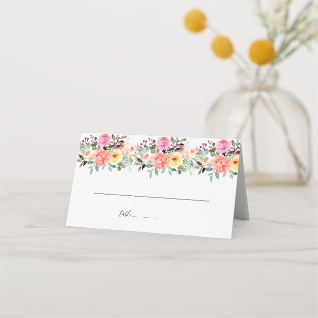 Cartão De Mesa Casamento Floral de Aquarela de Jardim de Verão (Frente)