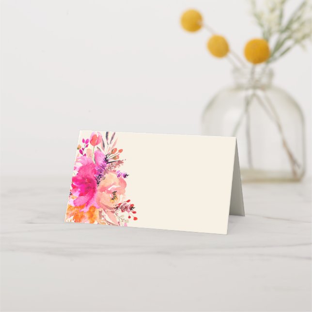Cartão De Mesa Casamento Floral de Aquarela Rosa Elegante (Frente)