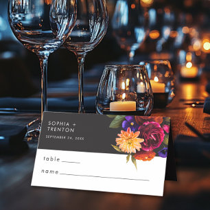 Cartão De Mesa Casamento Floral de Colheita de Vibrantes Elegante