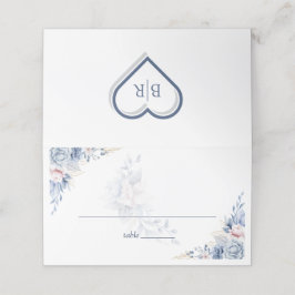 Cartão De Mesa Casamento Floral de Cor Azul Elegante