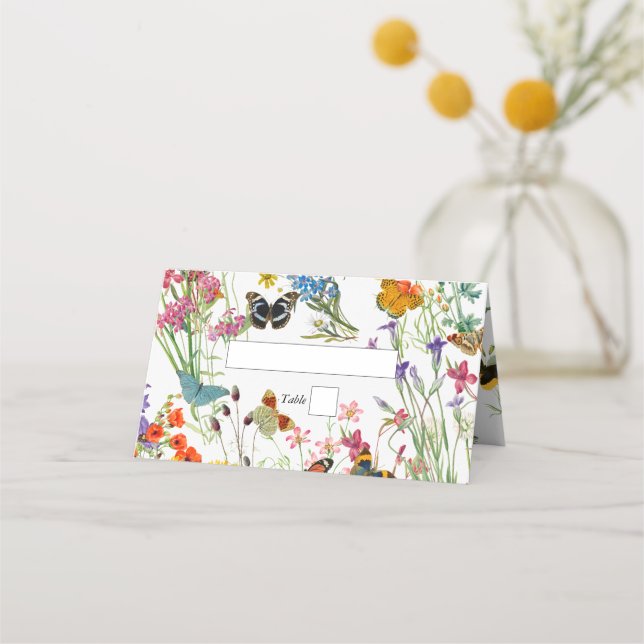 Cartão De Mesa Casamento Floral de Flores Selvagens de Aquarela B (Frente)