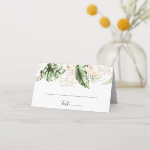 Cartão De Mesa Casamento Floral de Folhagem Tropical Dourada