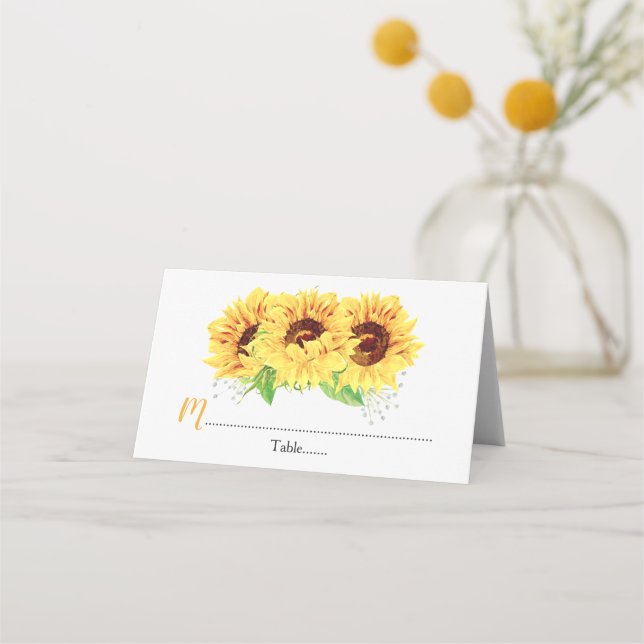 Cartão De Mesa Casamento Floral de Girassol Amarelo (Frente)