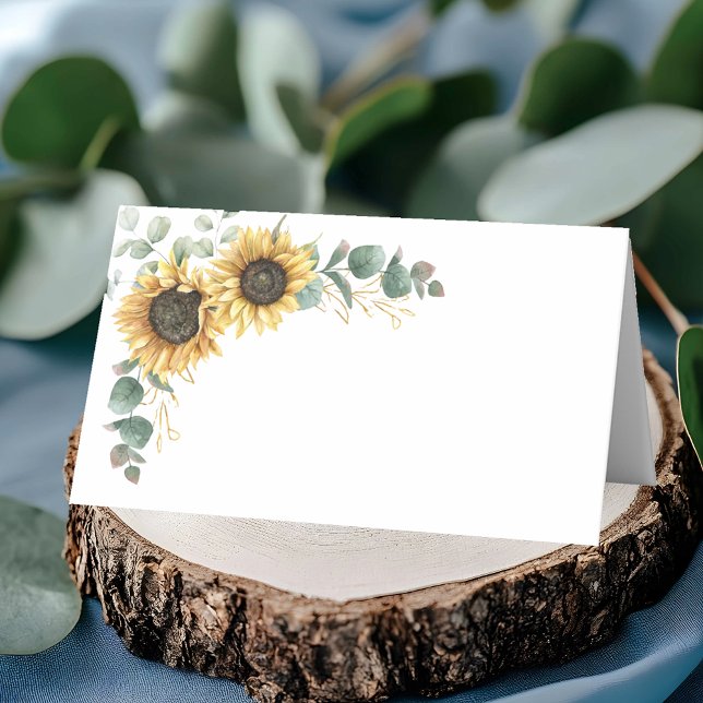 Cartão De Mesa Casamento Floral de Girassol Eucalyptus Greenery (Eucalyptus Greenery Floral Sunflower Wedding Place Card)